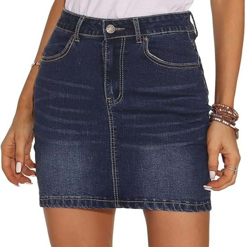 NWT Guanyy High Waisted Stretch Denim Skirt size L